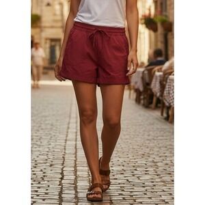 90 Degree By Reflex Womens Sz M Maroon Running Shorts Folded Hem Pockets Stretch